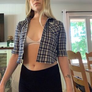 Cropped Plaid Button-Up